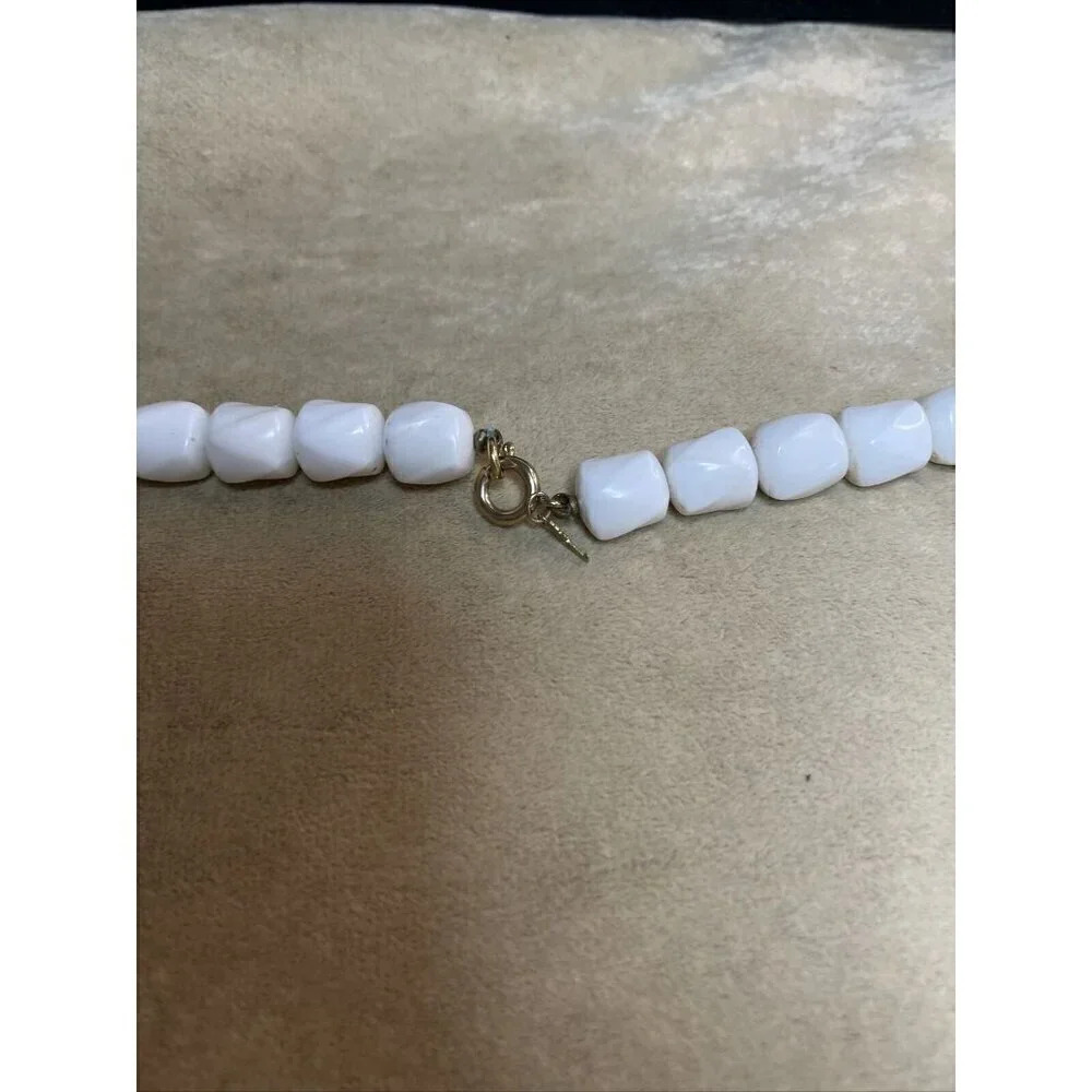 Vintage Crown Trifari Long 24” Necklace White Beaded Logo Sign - Picture 2 of 4
